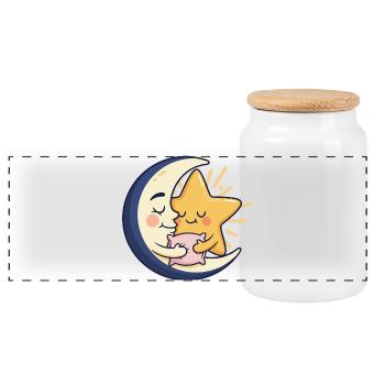 Moon and Star Cuddle Friend - Panoramic Cookie Jar with Wooden Lid - white - Front