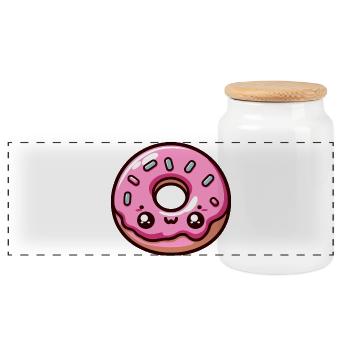 Kawaii Candy Pink Donut - Panorama Keksdose mit Holzdeckel - Weiß - Vorne