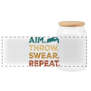Aim. Throw. Wear. Repeat. - Panoramic Cookie Jar with Wooden Lid - white - Front