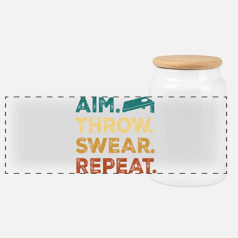 Aim. Throw. Wear. Repeat. - Panorama Keksdose mit Holzdeckel - Weiß