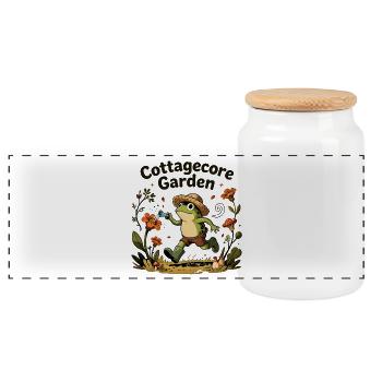 Cottagecore Garden Frog - Boîte à biscuits avec couvercle en bois - blanc - Devant