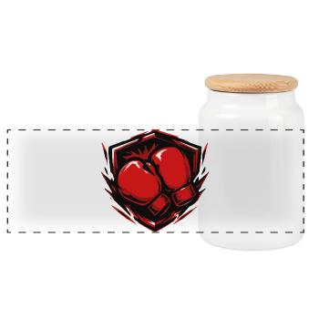 Boxing Boxing Gloves Shield - Panoramic Cookie Jar with Wooden Lid - white - Front
