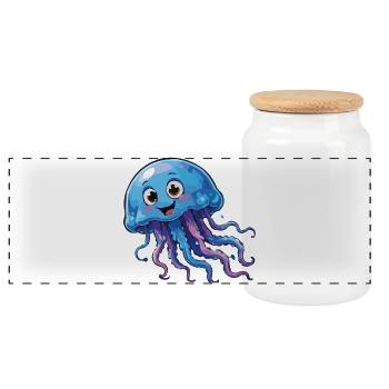 Dessin animé de la méduse bleue - Boîte à biscuits avec couvercle en bois - blanc - Devant
