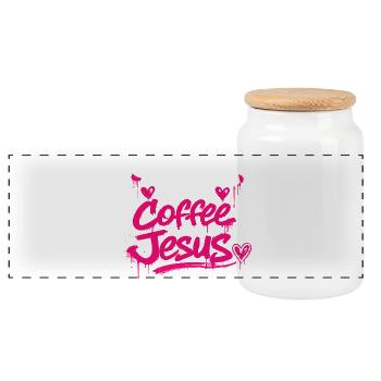 Coffee & Jesus Graffiti Design - Panoramic Cookie Jar with Wooden Lid - white - Front