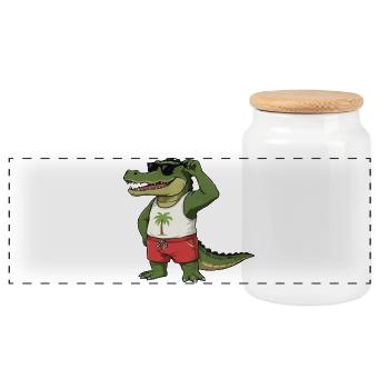 Crocodile Comic - Panoramic Cookie Jar with Wooden Lid - white - Front