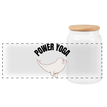 Power Yoga Seal - Panoramic Cookie Jar with Wooden Lid - white - Front