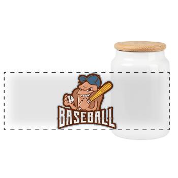 Rogue Batter Baseball Mascot - Panoramic Cookie Jar with Wooden Lid - white - Front