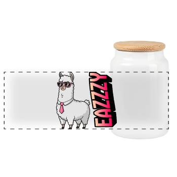Lama im Anzug mit Pink-Sonnenbrille - Panorama Keksdose mit Holzdeckel - Weiß - Vorne
