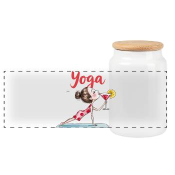 Yoga With Cocktail Funny Yoga Figure In Pose With - Panoramic Cookie Jar with Wooden Lid - white - Front