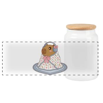 Cute Capybara Earmuffs Blanket - Cozy Apparel - Panoramic Cookie Jar with Wooden Lid - white - Front