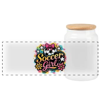 Soccer Girls - Panoramic Cookie Jar with Wooden Lid - white - Front