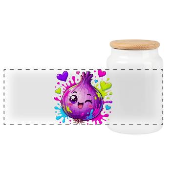 Colorful onion with heart splashes - Panoramic Cookie Jar with Wooden Lid - white - Front