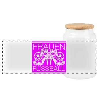 Frauenfussball Fussballschuhe Symbol - Panorama Keksdose mit Holzdeckel - Weiß - Vorne