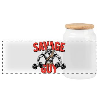 Squelette de gymnase sauvage - Boîte à biscuits avec couvercle en bois - blanc - Devant