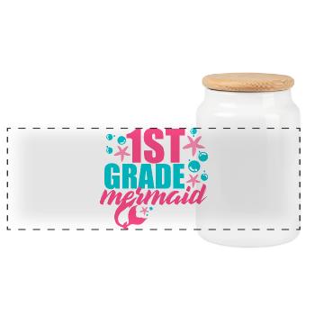 1st Grade Mermaid Back to School - Panoramic Cookie Jar with Wooden Lid - white - Front