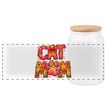 Cat Mom Katzenmama Blumen Pfote Schleife Design - Panorama Keksdose mit Holzdeckel - Weiß - Vorne