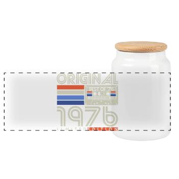 Original 1976 Vintage Retro Geburtstag Geschenk  - Panorama Keksdose mit Holzdeckel - Weiß - Vorne