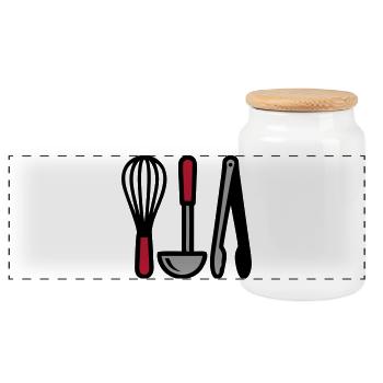 Kitchen Utensils Cooking Baking Cooking School - Panoramic Cookie Jar with Wooden Lid - white - Front