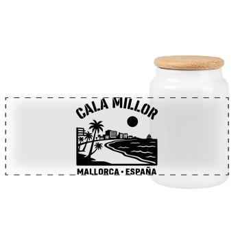 cala millor Mallorca - Panorama Keksdose mit Holzdeckel - Weiß - Vorne