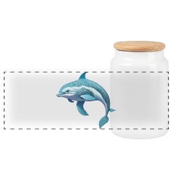 Dolphin - Panoramic Cookie Jar with Wooden Lid - white - Front