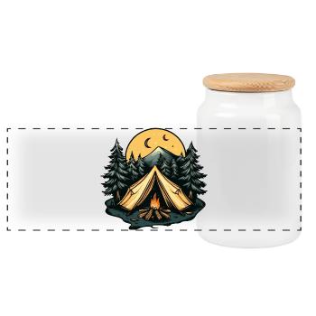 Tente de camping forêt - Boîte à biscuits avec couvercle en bois - blanc - Devant
