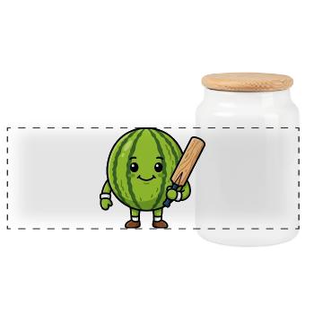 Drôle de pastèque avec une batte de cricket - Boîte à biscuits avec couvercle en bois - blanc - Devant