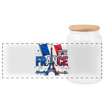 France Eiffel Tower T-Shirt - Monuments Paris - Panoramic Cookie Jar with Wooden Lid - white - Front