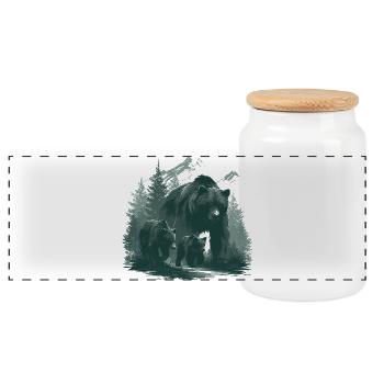 Cadeau de maman | Ours de la famille sauvage - Boîte à biscuits avec couvercle en bois - blanc - Devant