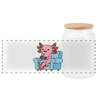 Couch Gaming Axolotl - Panoramic Cookie Jar with Wooden Lid - white - Front