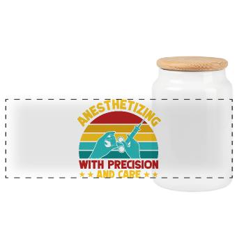 Anesthesiologist With Precision & Care Anesthesia - Panoramic Cookie Jar with Wooden Lid - white - Front