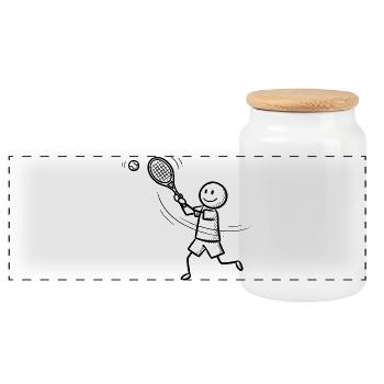 Tennis Tennis Player Stick Figure - Panoramic Cookie Jar with Wooden Lid - white - Front