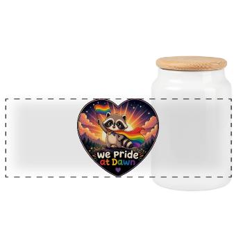 We Pride at Dawn Waschbär Pride Herz - Panorama Keksdose mit Holzdeckel - Weiß - Vorne