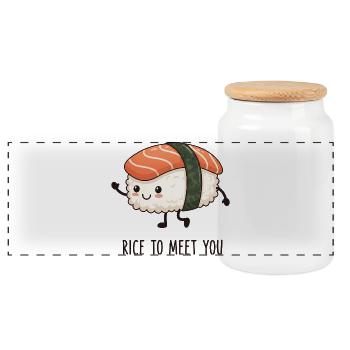 Rice To Meet You - Panoramic Cookie Jar with Wooden Lid - white - Front