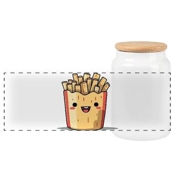 Dessin animé Kitchen Delight French Fries - Boîte à biscuits avec couvercle en bois - blanc - Devant