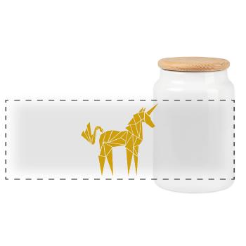 Origami-Einhorn - Panorama Keksdose mit Holzdeckel - Weiß - Vorne