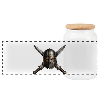 Emblème du casque de chevalier médiéval - Boîte à biscuits avec couvercle en bois - blanc - Devant