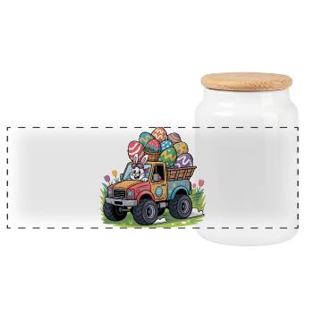 Joyeuse Pâques, douce chasse aux œufs du lapin, œufs de Pâques - Boîte à biscuits avec couvercle en bois - blanc - Devant