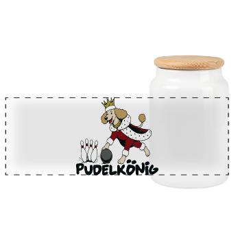 Pudel König Kegeln Bowling Design - Panorama Keksdose mit Holzdeckel - Weiß - Vorne
