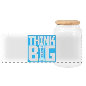 Think Big Start Small Motivation Mindset Wachstum  - Panorama Keksdose mit Holzdeckel - Weiß - Vorne