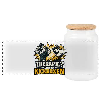 Therapie? Lieber Kickboxen - Panorama Keksdose mit Holzdeckel - Weiß - Vorne