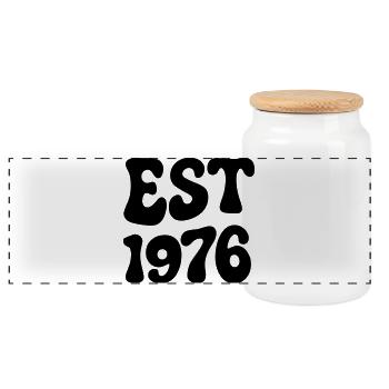 Born in 1976 - Panoramic Cookie Jar with Wooden Lid - white - Front