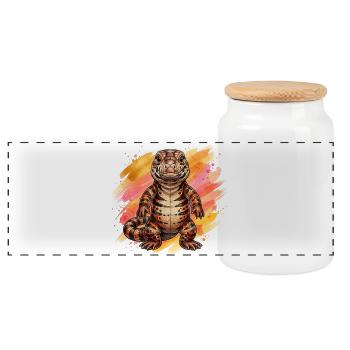 Tegu cuddly toy - Panoramic Cookie Jar with Wooden Lid - white - Front