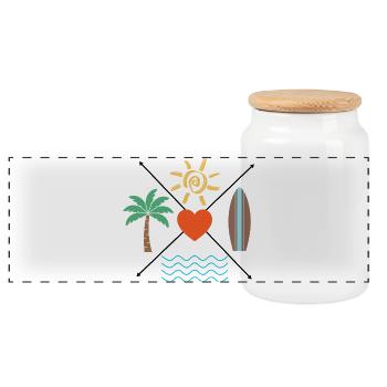 Sun Heart Surf Palm Tree Waves - Panoramic Cookie Jar with Wooden Lid - white - Front