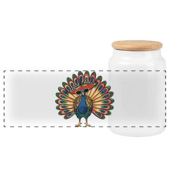 Sombrero comique comique de l’oiseau paon - Boîte à biscuits avec couvercle en bois - blanc - Devant