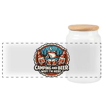 Camping and beer Why I stayed here - Panoramic Cookie Jar with Wooden Lid - white - Front