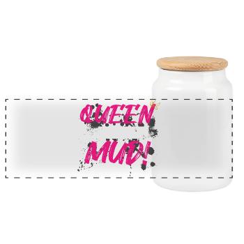 Queen of the mud Schlammlauf Mud Run Muddy Race - Panoramic Cookie Jar with Wooden Lid - white - Front