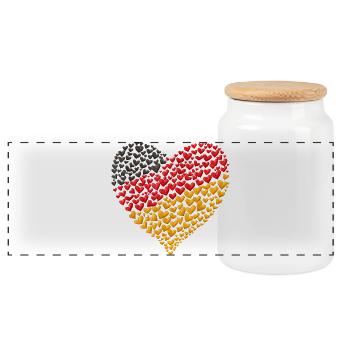 Herzmosaik der deutschen Flagge - Panorama Keksdose mit Holzdeckel - Weiß - Vorne