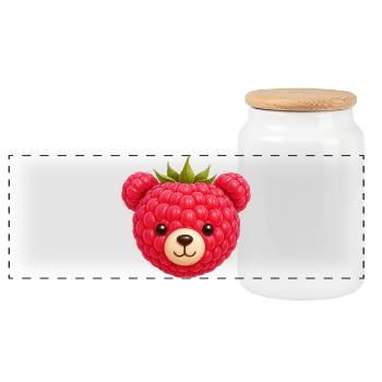 Framboise avec visage d’animal Motif de fruit mignon - Boîte à biscuits avec couvercle en bois - blanc - Devant