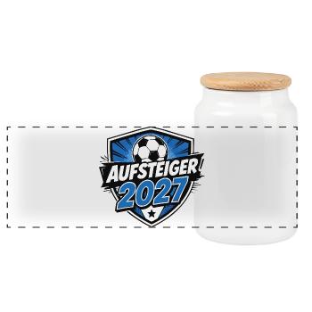 aufsteiger-2027 - Panorama Keksdose mit Holzdeckel - Weiß - Vorne