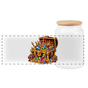 Coffre au trésor royal rempli de pierres précieuses - Boîte à biscuits avec couvercle en bois - blanc - Devant